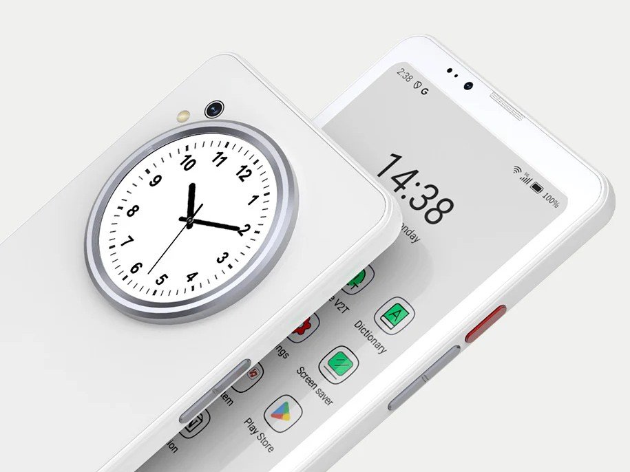 The BigMe HiBreak Dual smartphone features a colour E Ink display and a rear LCD panel, offering a unique mobile experience with stylus support and dual screen functionality, perfect for reading, browsing, and multitasking in the UK