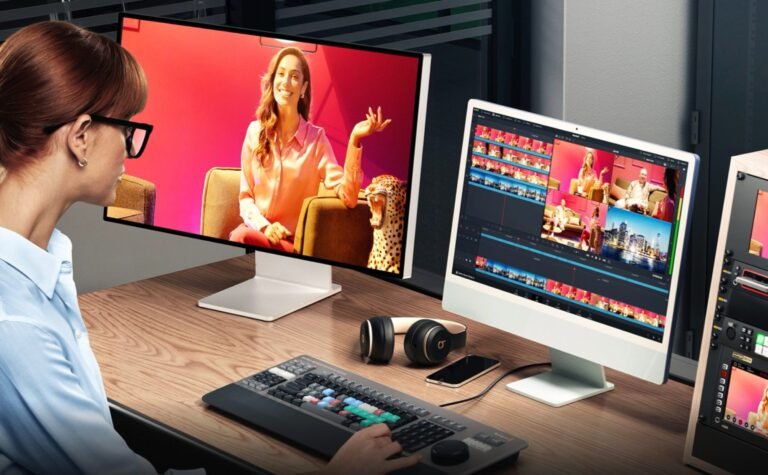 A photographer editing an image using DaVinci Resolve's photo mode, with a range of colour adjustment tools and presets available, showcasing the software's capabilities as a free Lightroom alternative in the UK