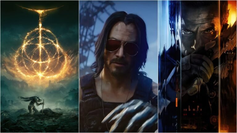 A group of friends playing PC games together in a UK gaming arena, with a variety of games on display, highlighting the diversity and colour of the UK gaming market, with a focus on community and player choice, and including popular AAA titles and indie games