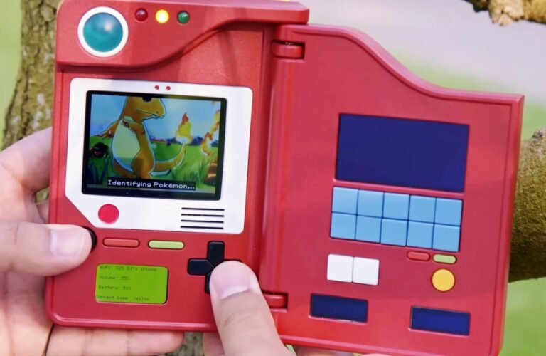 A featured image of the Raspberry Pi Pokédex in action, with a camera and screen displaying Pokémon information, set against a colourful UK backdrop, showcasing the primary keyword 'Raspberry Pi Pokédex' in a natural and descriptive manner