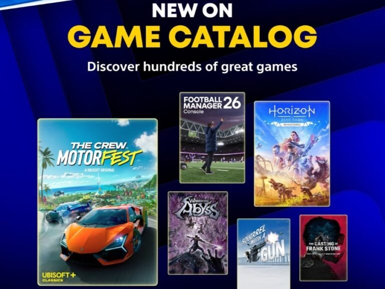 Featured image of PS Plus UK April 2026 games, including The Crew Motorfest and Horizon Zero Dawn Remastered, with a racing car and a post-apocalyptic landscape, showcasing the diverse range of gaming experiences available on PlayStation Plus