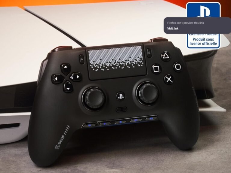 Scuf Omega PS5 controller with DualSense connectivity and TMR technology, featuring a sleek design and generous customization options, perfect for UK gamers