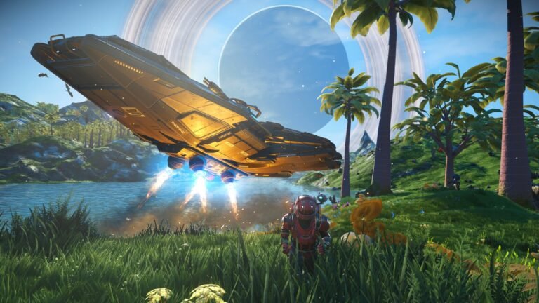 No Man's Sky gameplay on Nintendo Switch 2, with vibrant colours and stunning graphics, showcasing the game's optimization for mobile platforms, a true marvel of gaming engineering in the UK, with a focus on optimization and performance