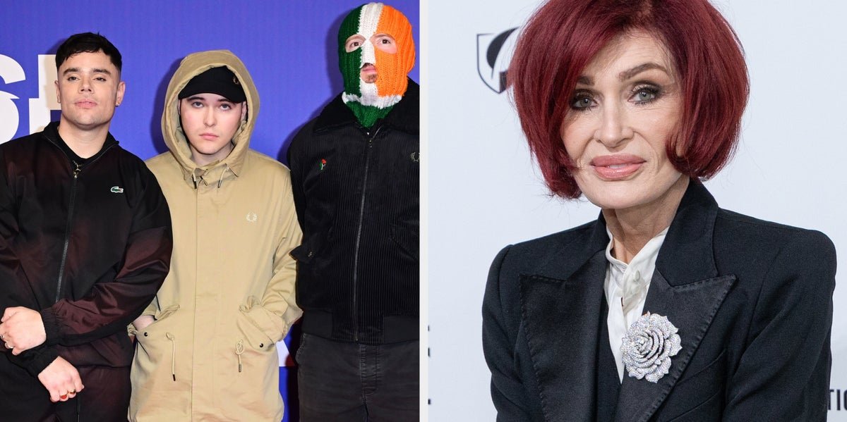 Kneecap's lead singer attends a march in support of Tommy Robinson, with a crowd of people in the background, the atmosphere is tense and emotional, the primary keyword is Kneecap