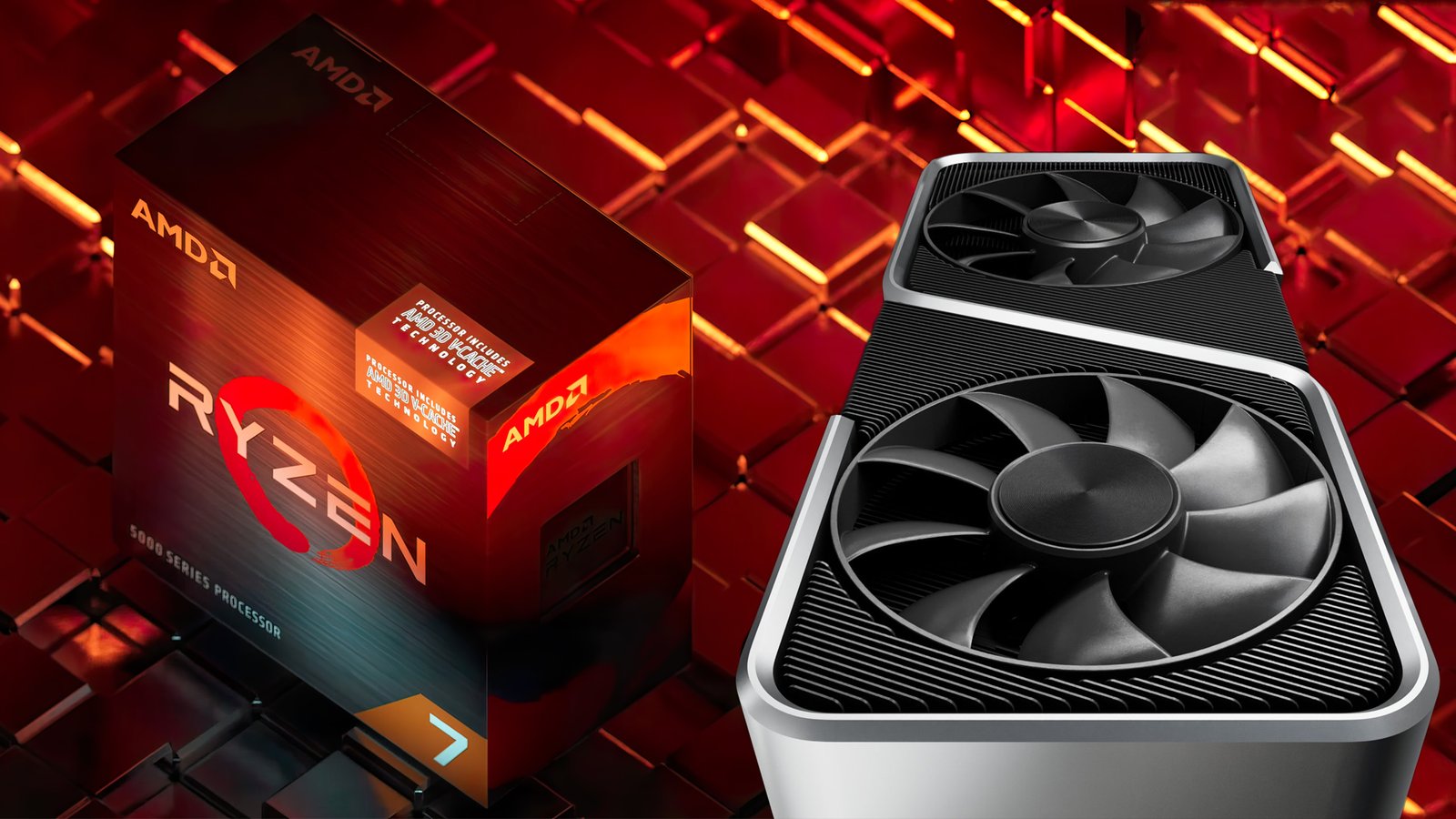 A close-up of the AMD Ryzen 7 5800X3D and NVIDIA GeForce RTX 3060, highlighting their features and performance capabilities, with a focus on the UK gaming market and the primary keyword, PC hardware