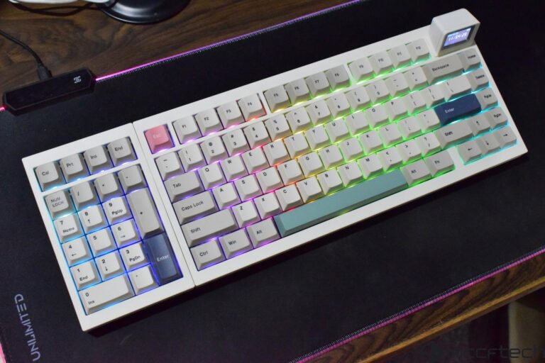 The Epomaker RT98 keyboard, featuring a sleek design and vibrant RGB lighting, with a swappable layout and customisable switches, perfect for UK gamers seeking a tailored gaming experience