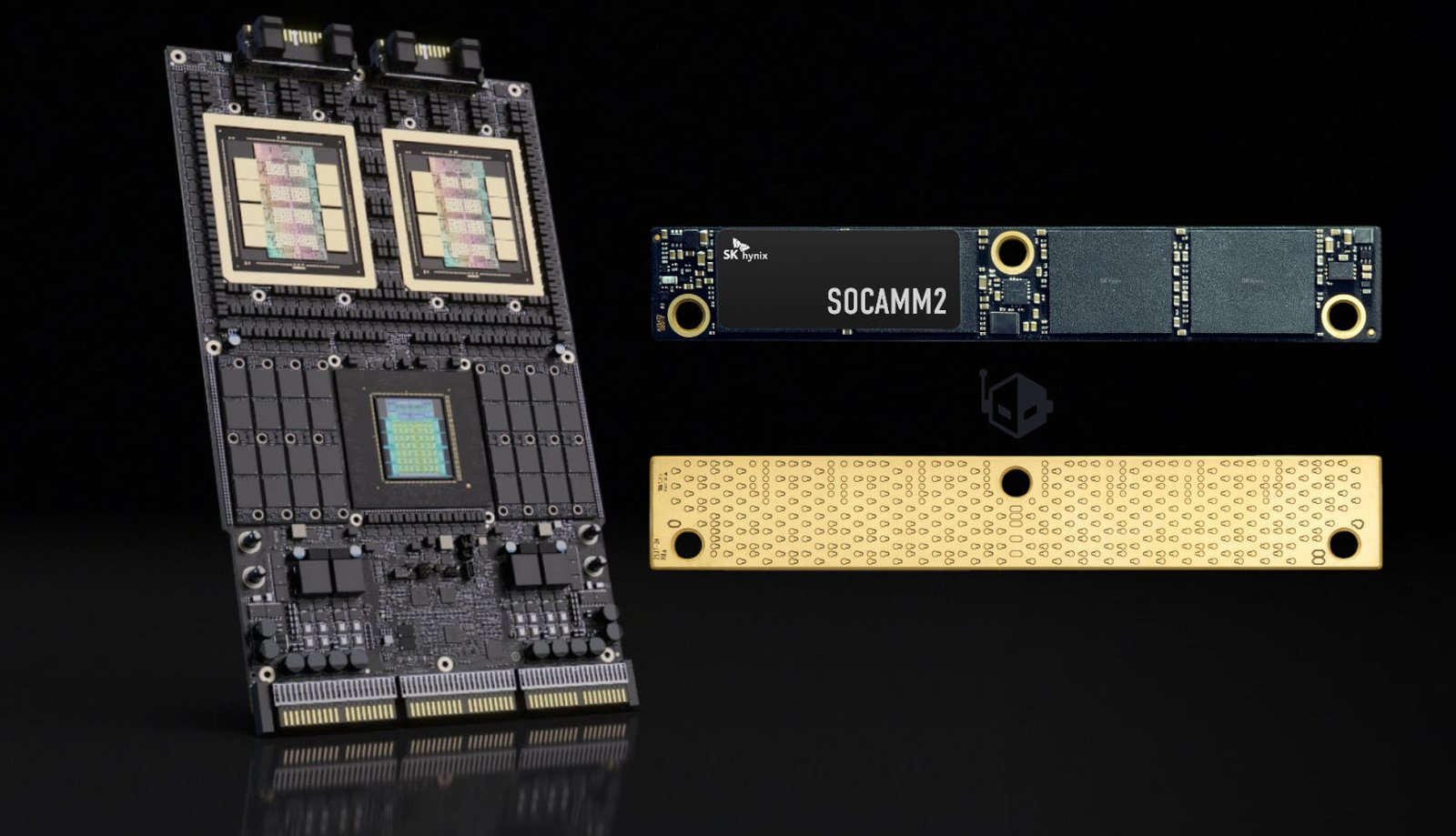 SK Hynix SOCAMM2 memory module with high-performance memory chips, designed for NVIDIA's next-gen AI data centre solutions in the UK, providing twice the bandwidth of its predecessor