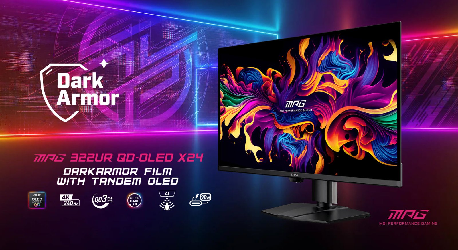 MSI's 32 QD-OLED gaming monitors with Penta Tandem and AI Care sensor technologies, featuring a stunning 32-inch display with vibrant colours and exceptional contrast, perfect for an immersive UK gaming experience with reduced OLED burn-in