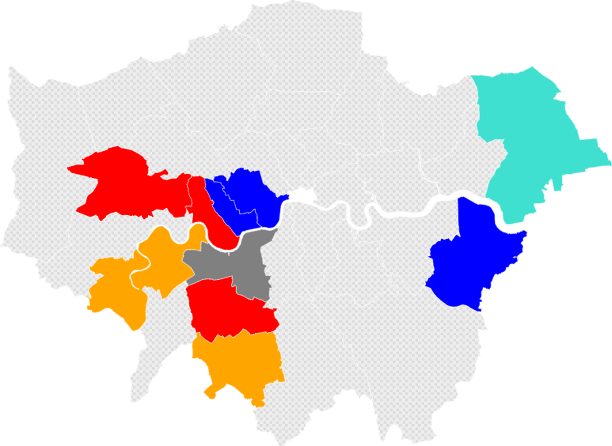 A descriptive image of a polling station in London, with voters casting their ballots in the local elections 2026, highlighting the importance of voter behaviour and the colour of the new council