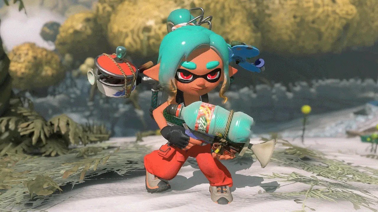Image of Splatoon Raiders gameplay on Nintendo Switch 2, showing a player exploring a colourful, action-packed world with a variety of weapons and enemies, set to revolutionise gaming behaviour in the UK with its unique blend of action and strategy