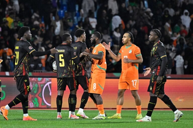 Ivory Coast and Cameroon players in action during AFCON match