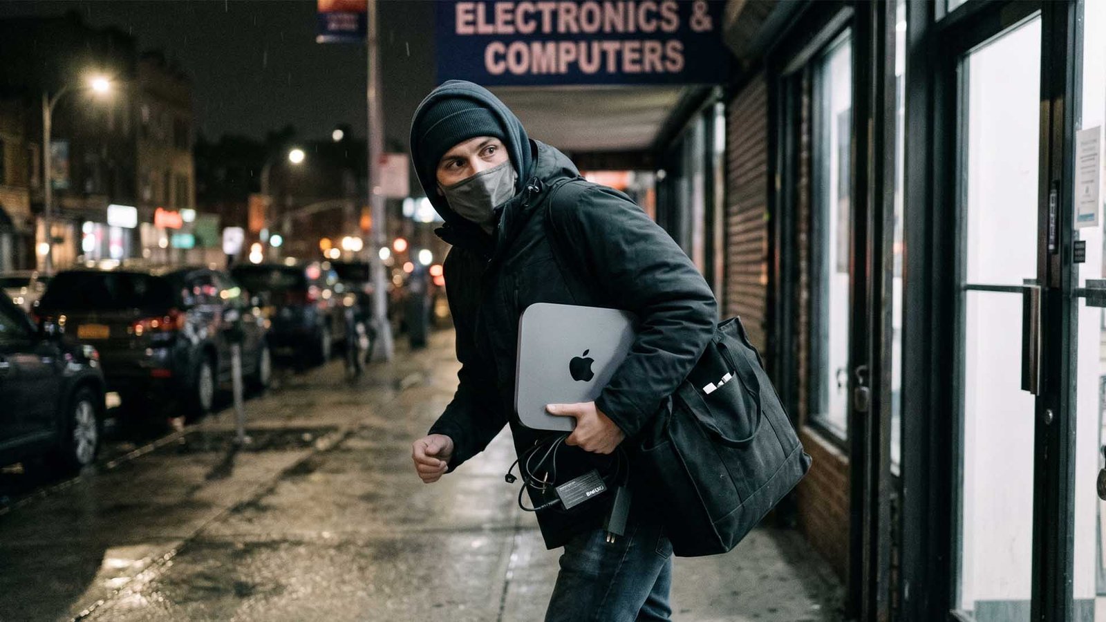 A photo of a Mac mini computer with a caption that reads 'stolen Mac mini' - the device was left in a public area by FedEx and quickly snatched by a thief who then listed it on a UK online marketplace, leaving behind a trail of evidence that led to their capture