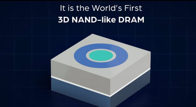 A 3D representation of a DRAM chip, with a UK flag in the background, symbolising the country's role in the development of 3D X-DRAM, a technology that combines the benefits of DRAM and NAND-like structures to provide higher densities for AI applications