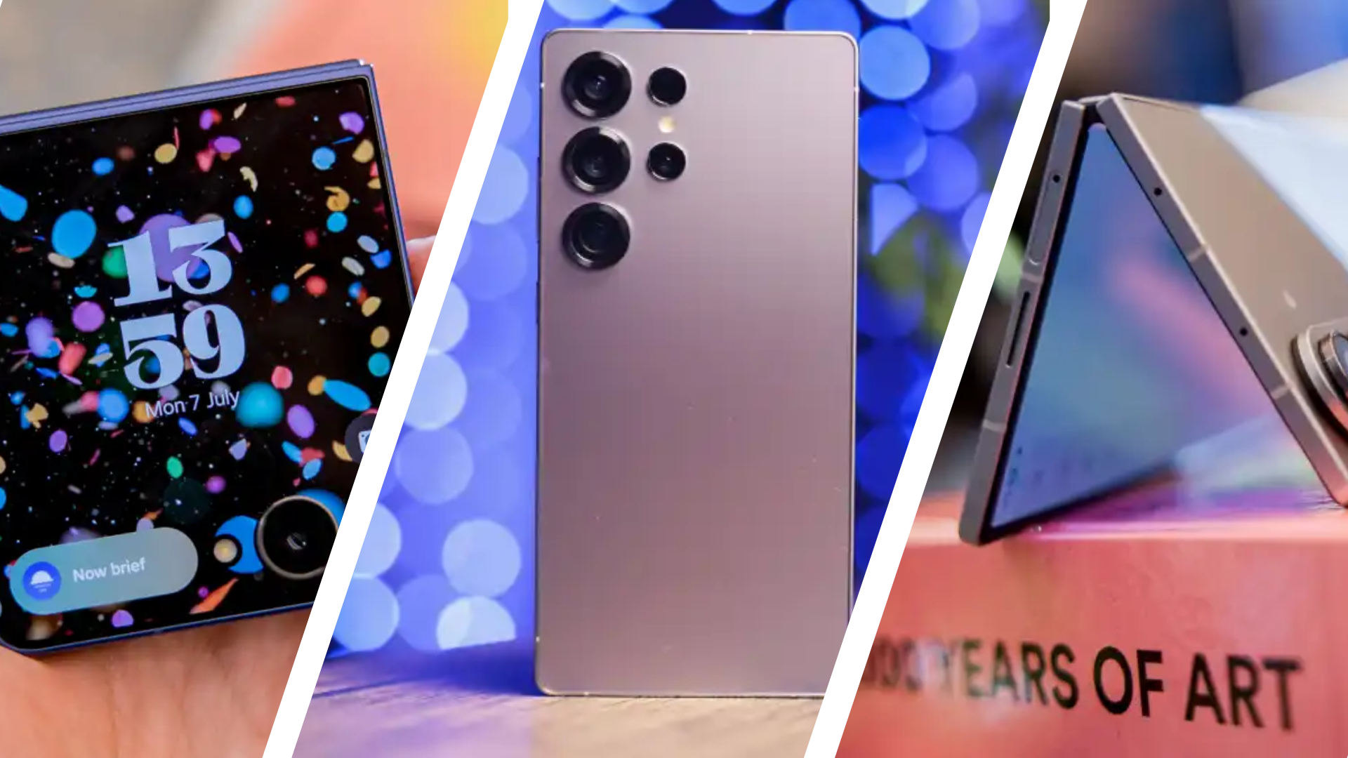 A range of Samsung Galaxy phones, including the S25 Ultra, S25 FE, A17 5G, Z Fold 7, and Z Flip 7, showcasing their unique designs and features.