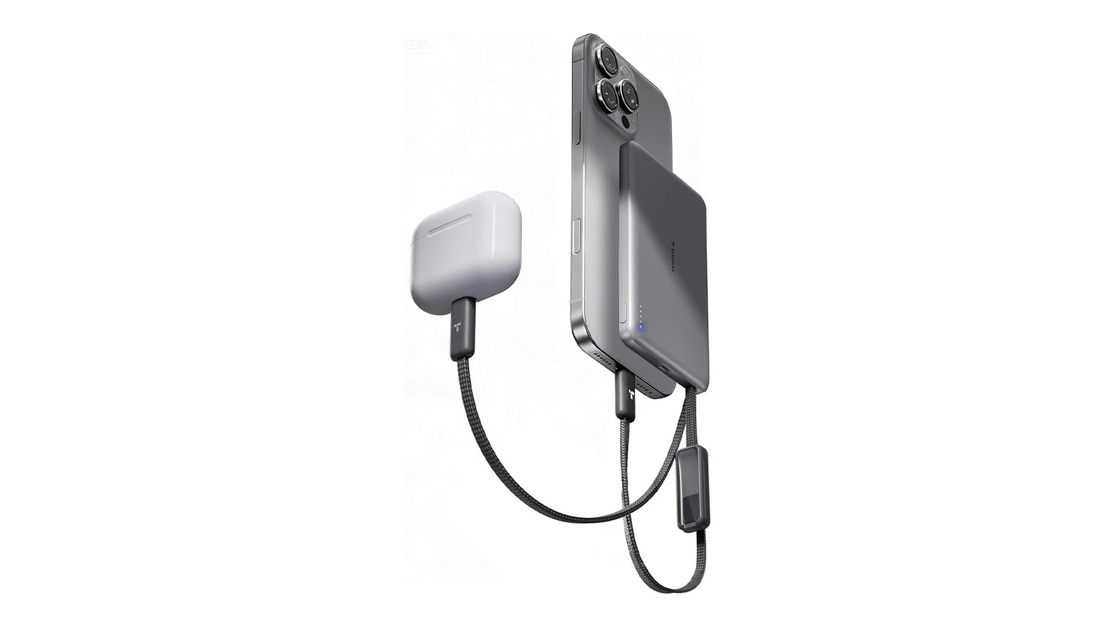 The TORRAS AirVolt powerbank features a sleek design with two attached braided USB-C cables, providing a convenient and efficient way to charge your devices on the go, with a high capacity of 10,000mAh to deliver multiple full charges, making it an ideal solution for busy individuals in the UK who need a reliable power source
