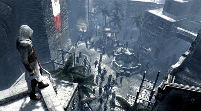 Assassin's Creed remake featured image, showing the protagonist in a historic UK setting, with a sword and shield, ready for battle, set against a backdrop of a bustling UK city, with a mix of old and new architecture, showcasing the game's unique blend of history and action