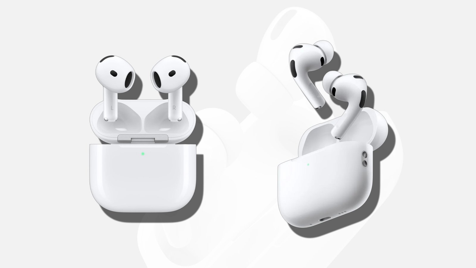 Apple AirPods wireless earbuds in various colours, with a person wearing a pair and listening to music on their iPhone in the UK, with a discount tag and a call-to-action to shop now and save up to 22%