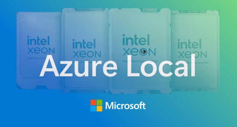 Azure Local and Intel Xeon 6 powering cloud deployments in the UK, with a focus on scalability, security, and flexibility, in a colour scheme of blue and grey, representing a professional and trustworthy atmosphere