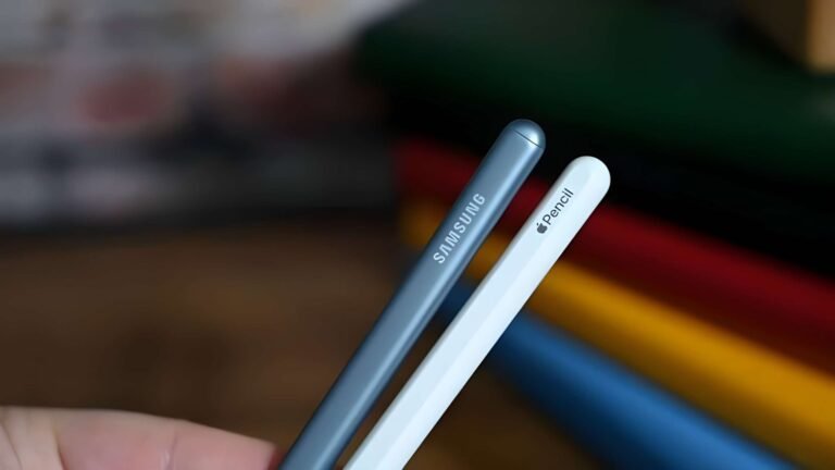 A close-up of the Samsung S Pen and Apple Pencil Pro, showcasing their advanced stylus technology and precision tips, perfect for creative tasks and note-taking in the UK