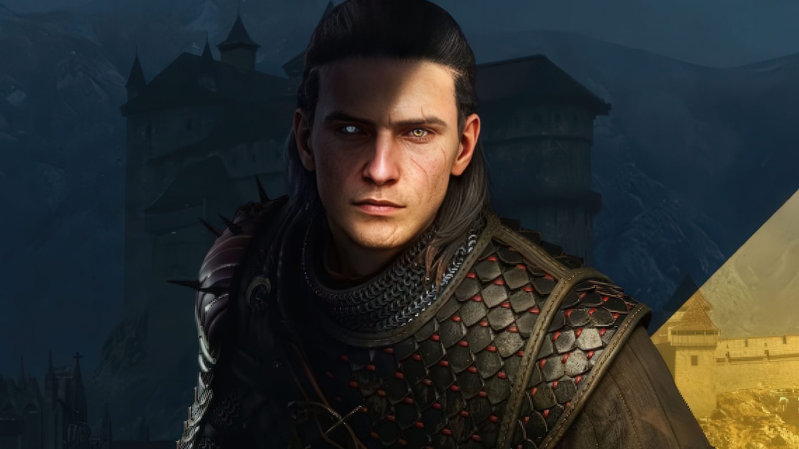 A descriptive image of a gamer playing The Blood of Dawnwalker on a UK gaming PC with a GeForce RTX 5090 graphics card, showcasing the game's stunning visuals and smooth performance with NVIDIA DLSS and AMD FSR