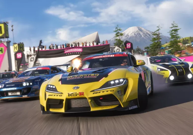 Forza Horizon 6 racing game with a car speeding down a scenic road, showcasing the game's stunning graphics and the Intel Arc B390 iGPU's capabilities, with a focus on the game's enhanced performance and immersive gameplay