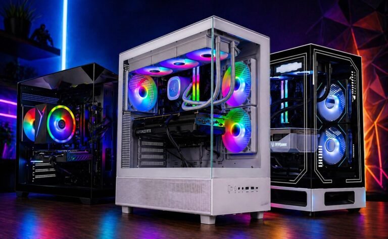 A pre-built gaming PC with a high-performance GPU and ample RAM, showcasing the latest technology in the UK gaming market, with a focus on RAMpocalypse and its impact on PC building