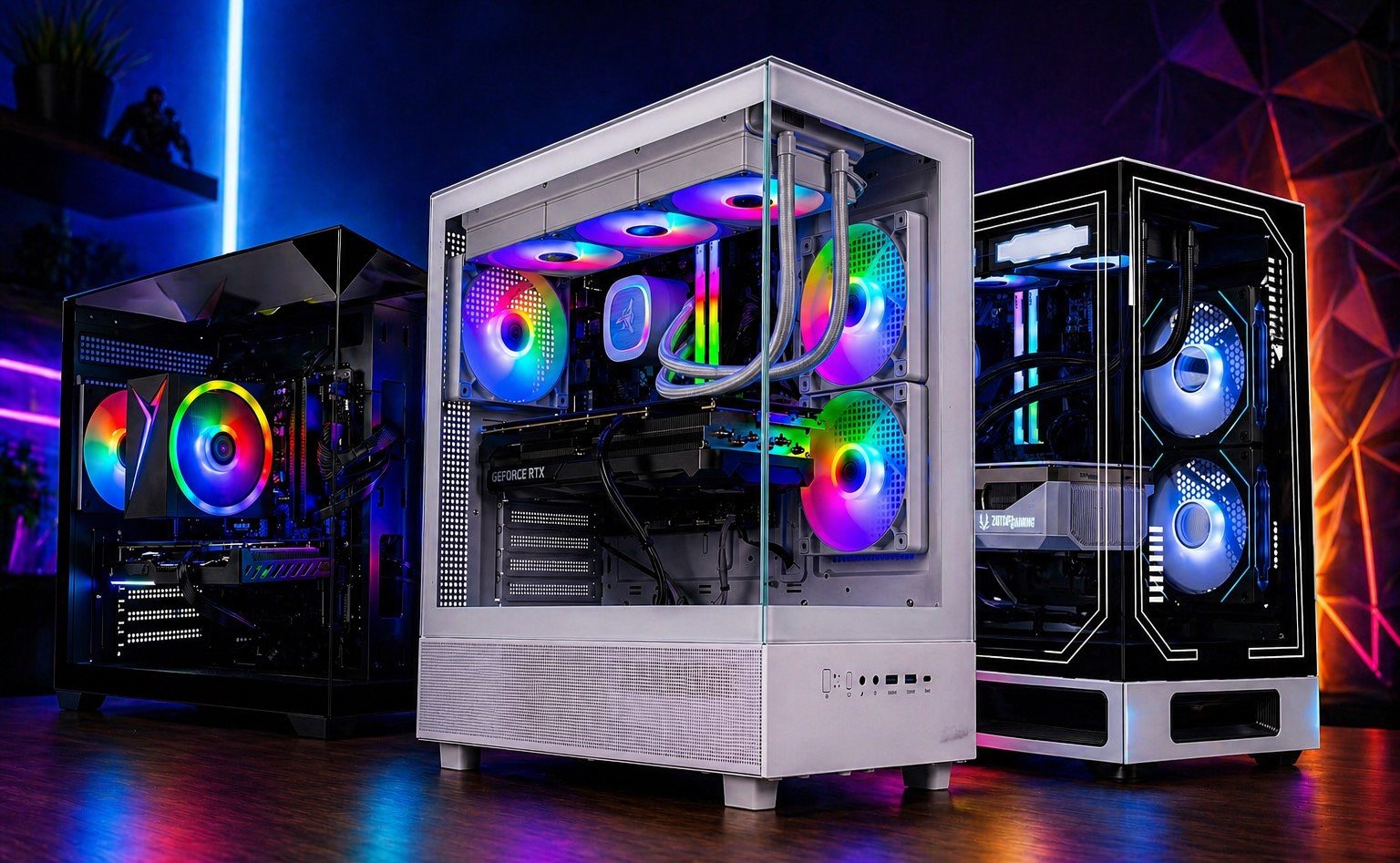 A pre-built gaming PC with a high-performance GPU and ample RAM, showcasing the latest technology in the UK gaming market, with a focus on RAMpocalypse and its impact on PC building
