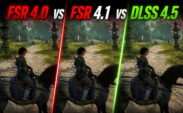 A screenshot of a game using NVIDIA DLSS 4.5, showcasing its exceptional visual quality and upscaling capabilities, with vibrant colours and sharp textures, demonstrating its superiority over AMD FSR 4.1 in the UK gaming market