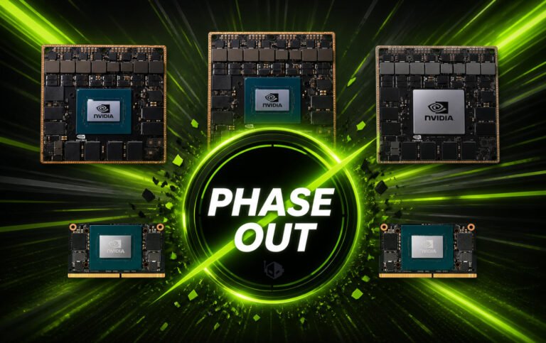 NVIDIA Jetson module with LPDDR4 memory, featuring a compact form factor and designed for robotics and Edge AI workloads, with a background of UK cityscape, highlighting the impact of memory shortages on the UK market