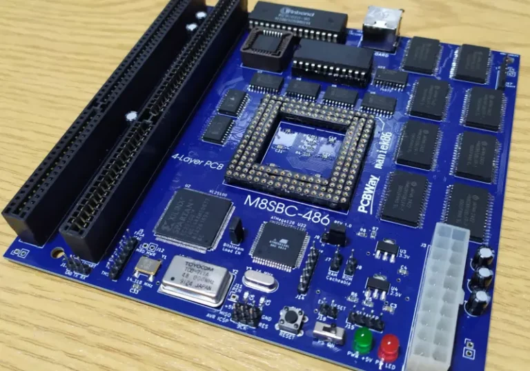 A close-up of the homebrew 486 motherboard, showcasing its intricate circuitry and components, with the primary keyword 'homebrew 486 motherboard' describing the featured image.