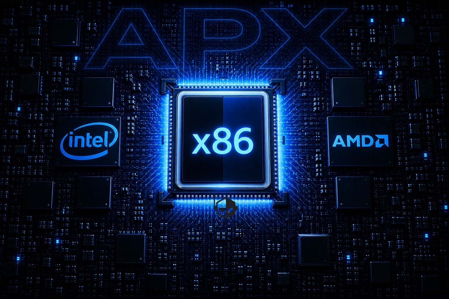 A detailed diagram illustrating the inner workings of APX, showcasing its potential to enhance x86 architectures and redefine the future of UK tech, with a focus on improved performance and efficiency, as well as the collaborative efforts of Intel and AMD