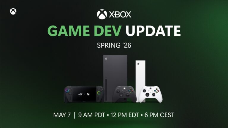 Xbox Game Dev Update logo, featuring a stylised image of a game developer working on a project, with a cityscape in the background, symbolising innovation and creativity in the UK gaming industry, with a focus on Project Helix and game development