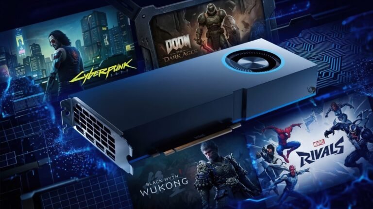 The Intel Arc Pro B70 32 GB GPU, a powerful graphics solution with impressive gaming performance, featuring a large 32 GB memory and advanced ray tracing capabilities, making it an attractive option for UK gamers