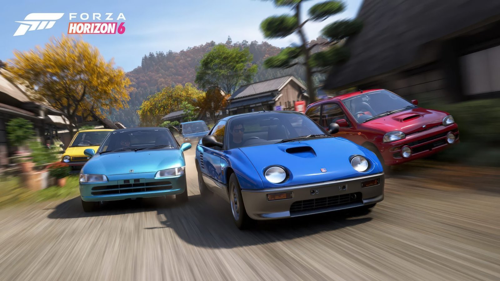 Forza Horizon 6 featured image with a car racing on a scenic road in the UK, with a BABYMETAL and Linkin Park soundtrack playing in the background, available on Xbox Series S and X, and PC via the Xbox app and Steam