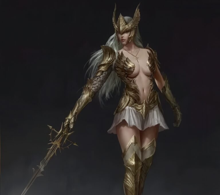 A female character in Lords of the Fallen 2, wearing a skimpy armor set and wielding a sword, set against a dark fantasy backdrop with a full moon and mystical creatures in the distance, showcasing the game's provocative designs and immersive gaming experience