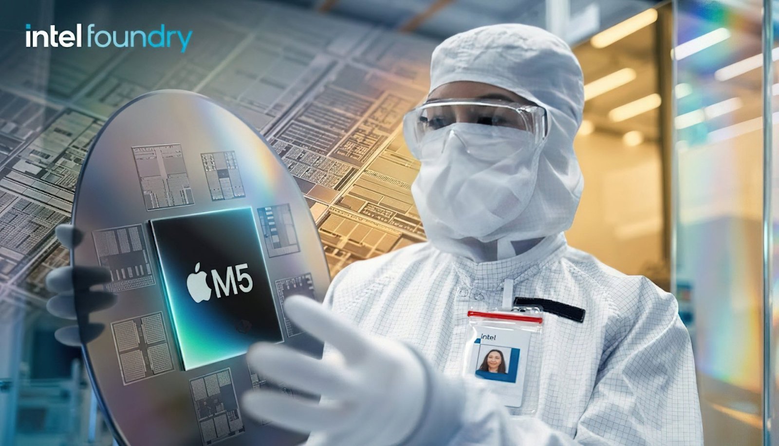 Apple, Intel, and Samsung logos with a UK flag in the background, representing the potential partnership between the companies in the UK tech industry, with a focus on chip production and supply constraints