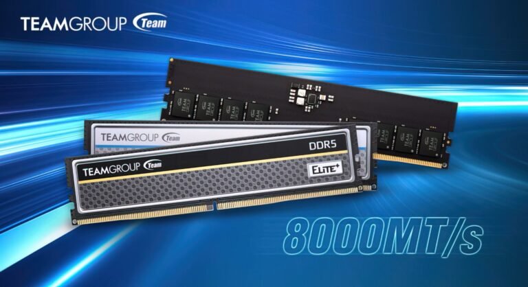 Teamgroup Elite DDR5 memory modules with high-speed transfer rates and efficient performance, designed for next-gen UK platforms and featuring a sleek design with a focus on DDR5 memory technology