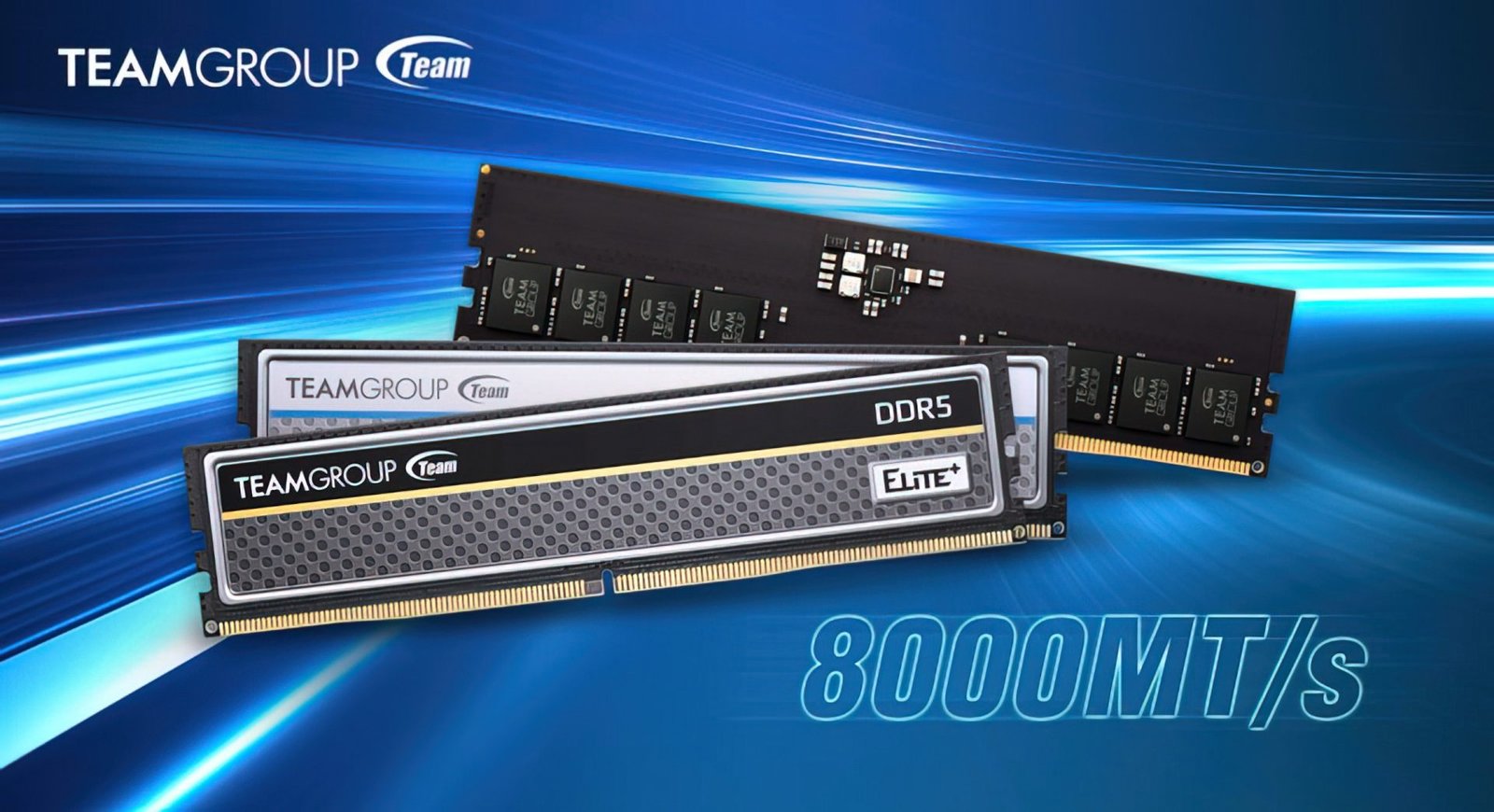 Teamgroup Elite DDR5 memory modules with high-speed transfer rates and efficient performance, designed for next-gen UK platforms and featuring a sleek design with a focus on DDR5 memory technology