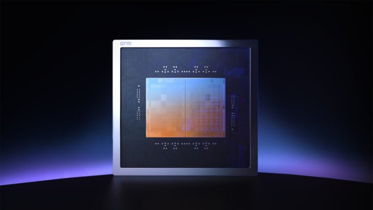 A close-up of a CPU with a blue glow, representing the growth of agentic AI in the UK, with a focus on high-performance and power efficiency, as companies like Arm and AMD lead the charge