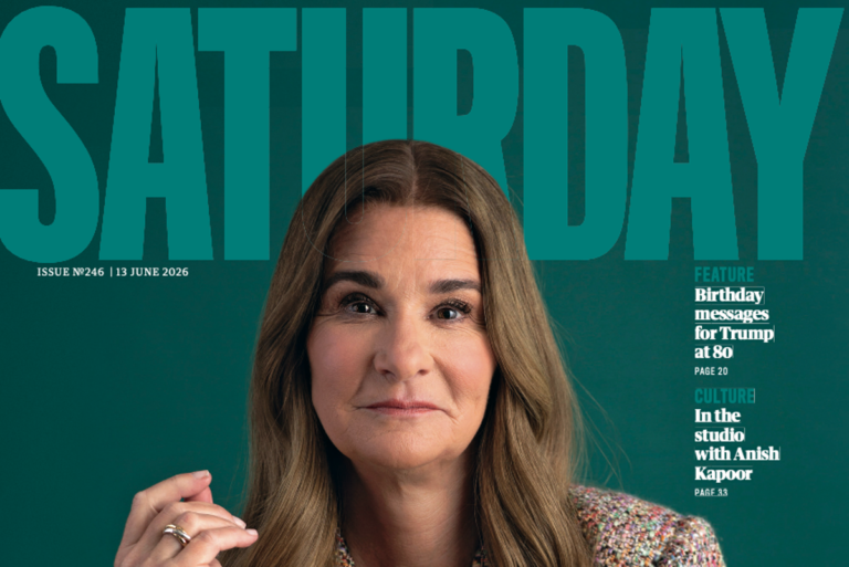 Melinda Gates speaking at a conference, with a backdrop of a city skyline, symbolising her commitment to creating positive change and preventing scandals like Epstein's through collective responsibility and accountability