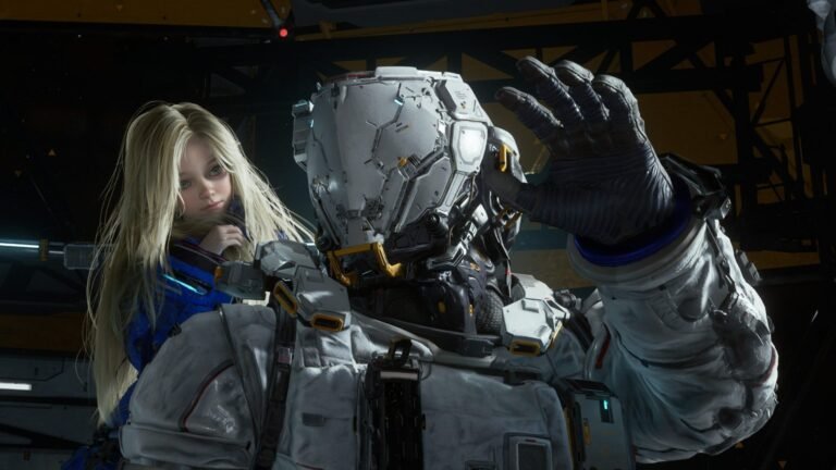 PRAGMATA gameplay screenshot showing Hugh and Diana in action, with stunning visuals and immersive gameplay, available on PS5 Pro in the UK