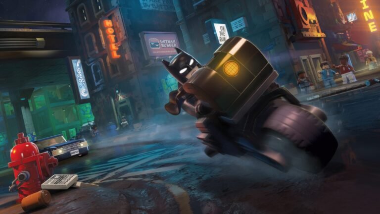 LEGO Batman: Legacy of the Dark Knight gameplay screenshot with Frame Generation enabled, showing colourful and vibrant graphics