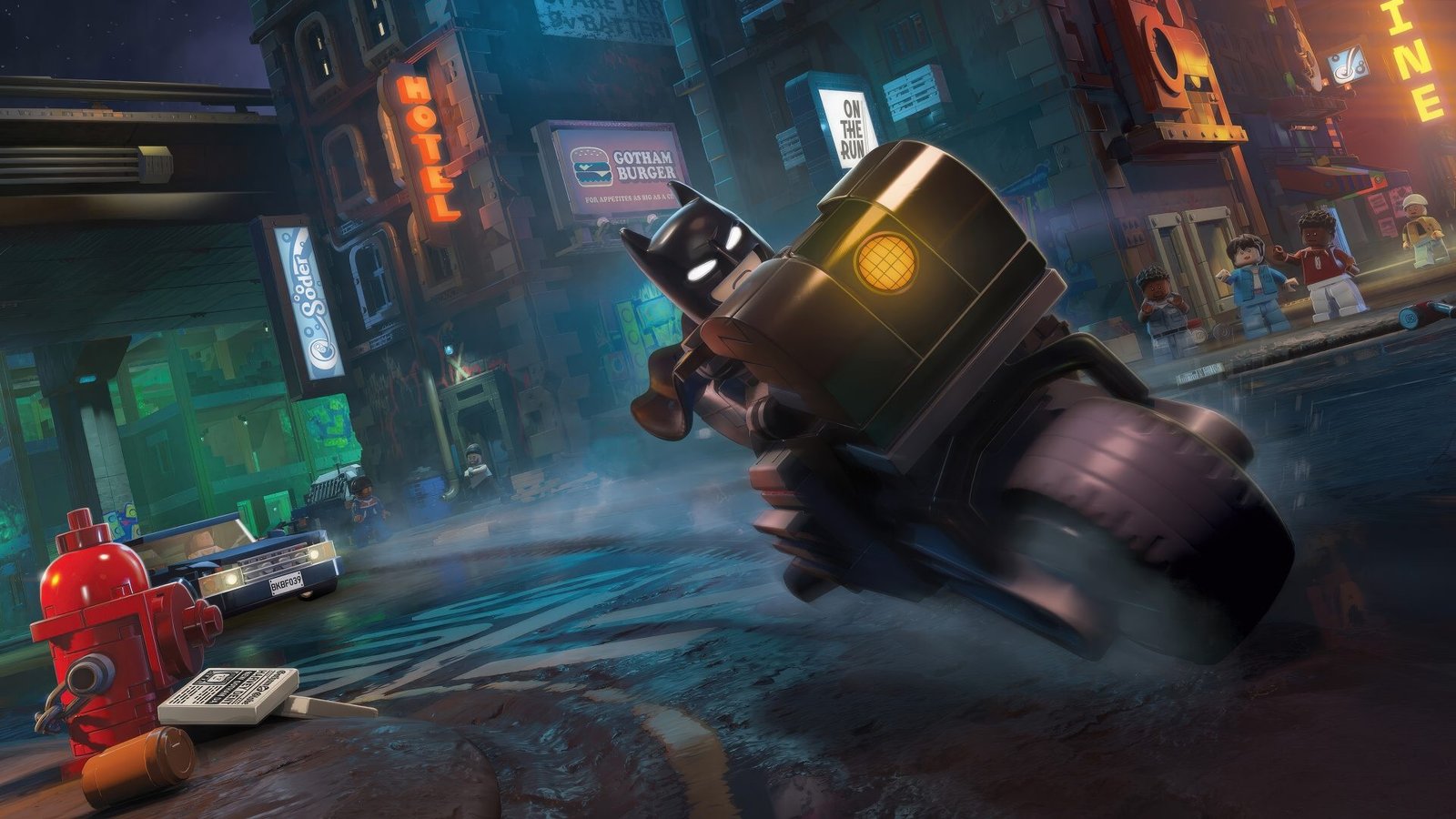LEGO Batman: Legacy of the Dark Knight gameplay screenshot with Frame Generation enabled, showing colourful and vibrant graphics
