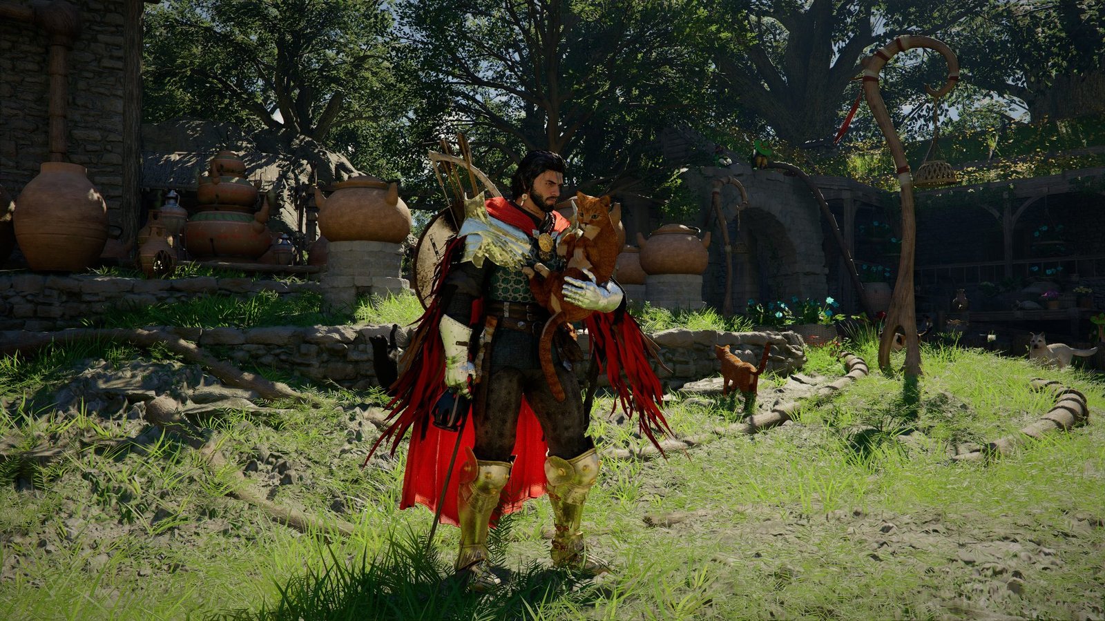 Crimson Desert's vast open world, with a mix of medieval and modern elements, set against a backdrop of rolling hills and towering mountains, showcasing the game's unique colour palette and attention to detail, with a focus on community feedback and player engagement in the UK