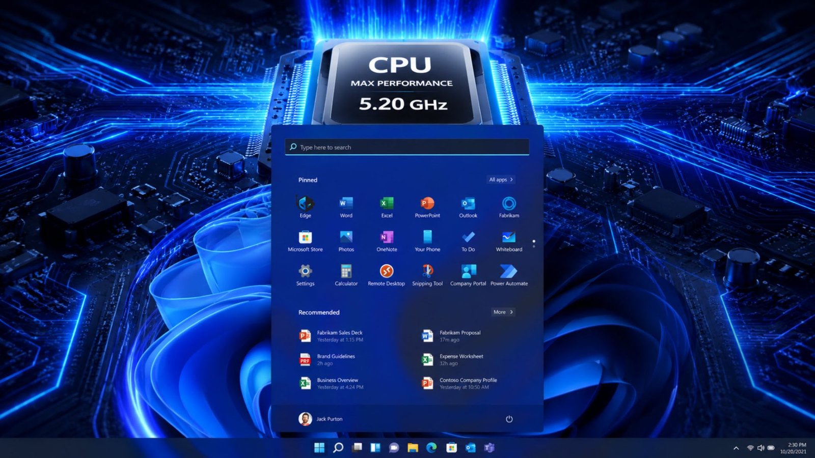 A close-up of a CPU with glowing blue circuits, representing the enhanced performance of Windows 11 in the UK, with the Low Latency Profile feature