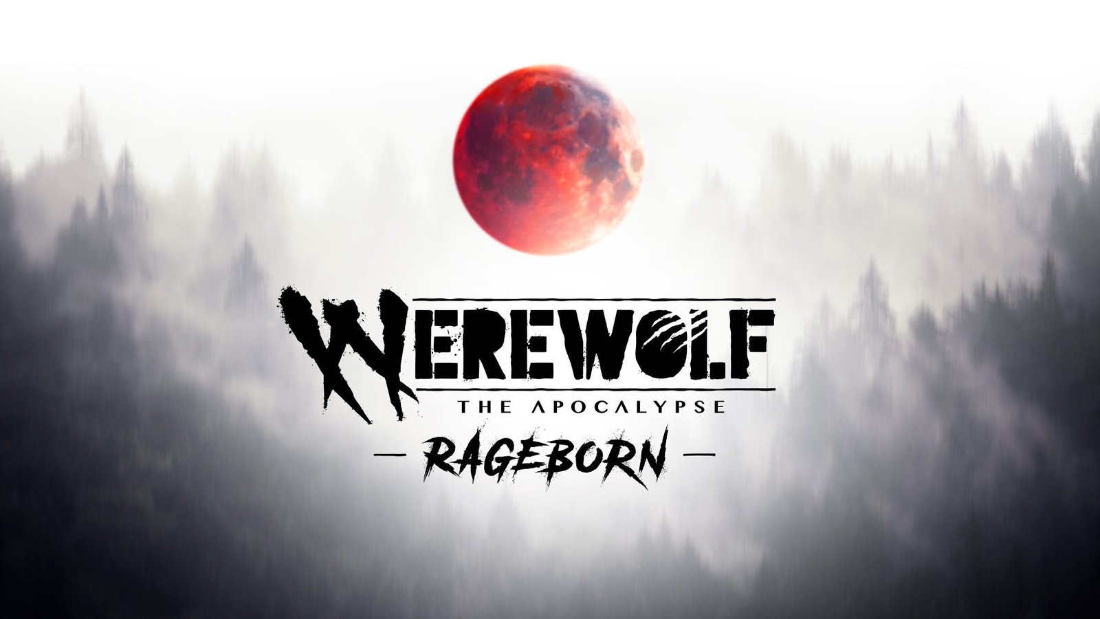 A werewolf in its human form, standing in front of a full moon, with a forest landscape in the background, showcasing the game's stunning visuals and immersive atmosphere, with a focus on Werewolf: The Apocalypse - Rageborn