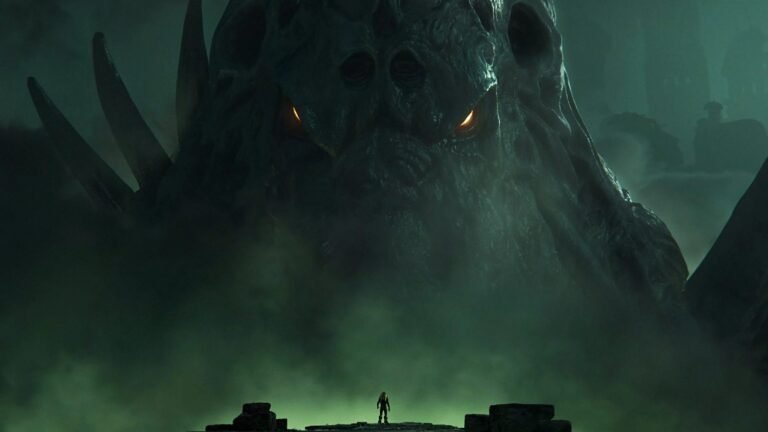 A group of gamers gathered around a console, looking concerned as they discuss the potential closure of Big Bad Wolf, a UK-based gaming studio, with a Cthulhu: The Cosmic Abyss game in the background, highlighting the impact of Nacon's insolvency on the gaming industry