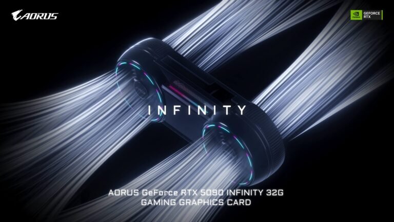 AORUS RTX 5090 Infinity graphics card with triple-fan cooler and compact design, offering advanced thermals and high-performance gaming in the UK