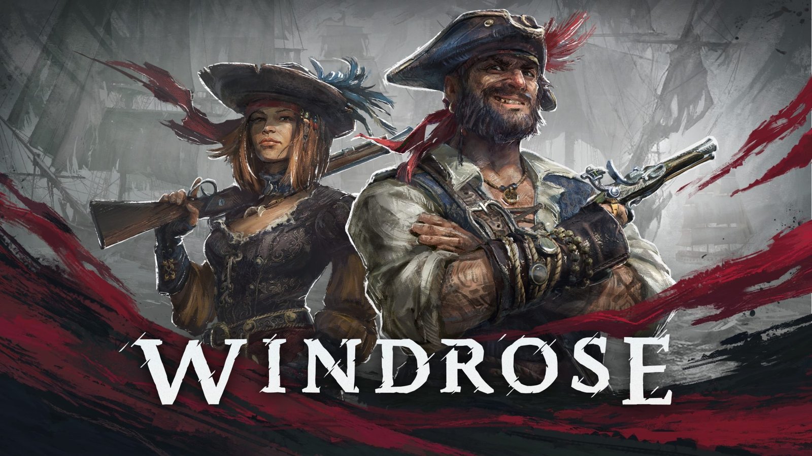 Windrose game screenshot, featuring a pirate ship sailing through treacherous waters, with the UK flag flying high, highlighting the game's immersive pirate adventure theme and stunning visuals