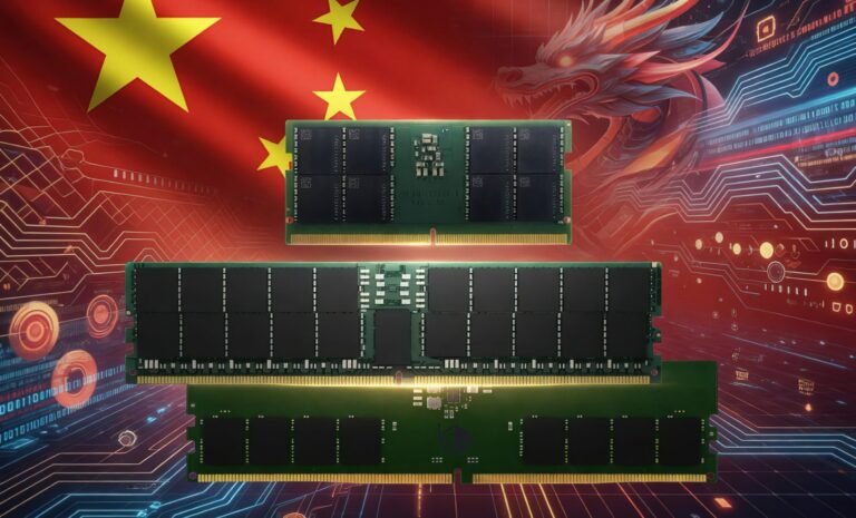 A Chinese DRAM manufacturer's facility in the UK, producing high-quality DDR5 memory for data centers, with a focus on innovation and growth in the tech industry, and meeting the increasing demand for cloud computing and artificial intelligence